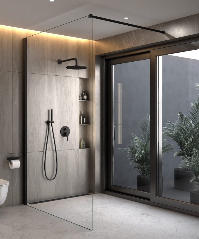 Kit douche encastrable moderne jet de pluie Noir - Corbeau