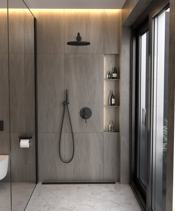 Kit douche encastrable moderne jet de pluie - Corbeau