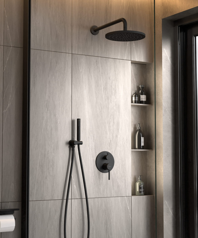 Kit douche encastrable moderne jet de pluie Noir - Corbeau