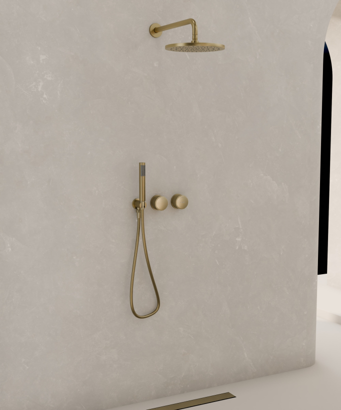 Pack douche encastré Doré brossé sans réglage de débit - Leros