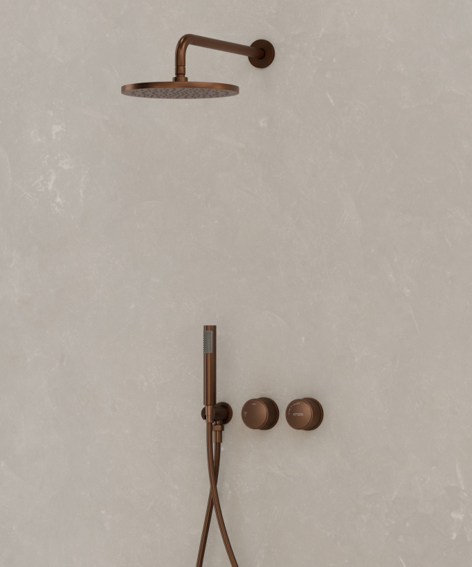 Pack douche encastré Or rose brossé sans réglage de débit - Leros
