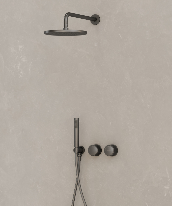 Pack douche encastré sans règlage de débit Gun métal - Leros