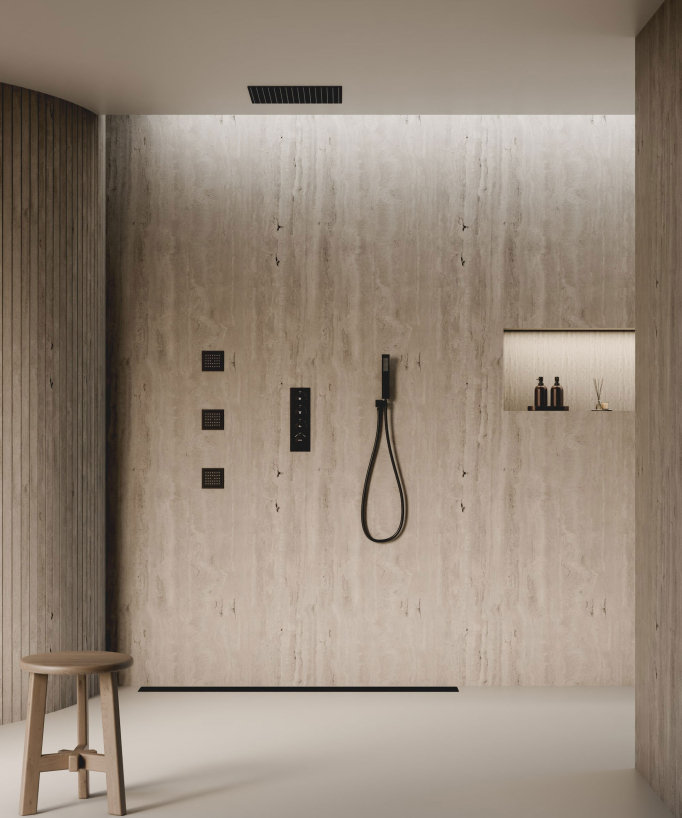 Ciel de douche thermostatique encastré au plafond 500 mm, 3 jets de corps Noir - Sirius