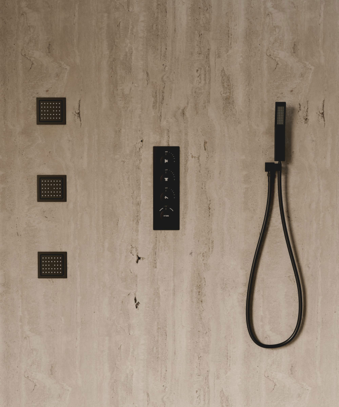 Ciel de douche thermostatique encastré au plafond 500 mm, 3 jets de corps Noir - Sirius