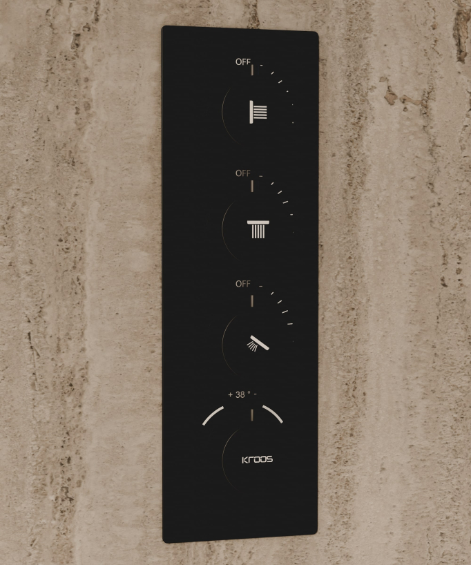 Ciel de douche thermostatique encastré au plafond 500 mm, 3 jets de corps Noir - Sirius