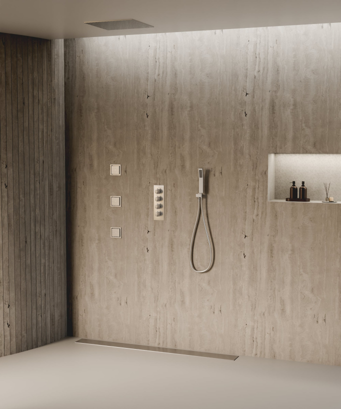 Ciel de douche thermostatique encastré au plafond 500 mm, 3 jets de corps Sirius