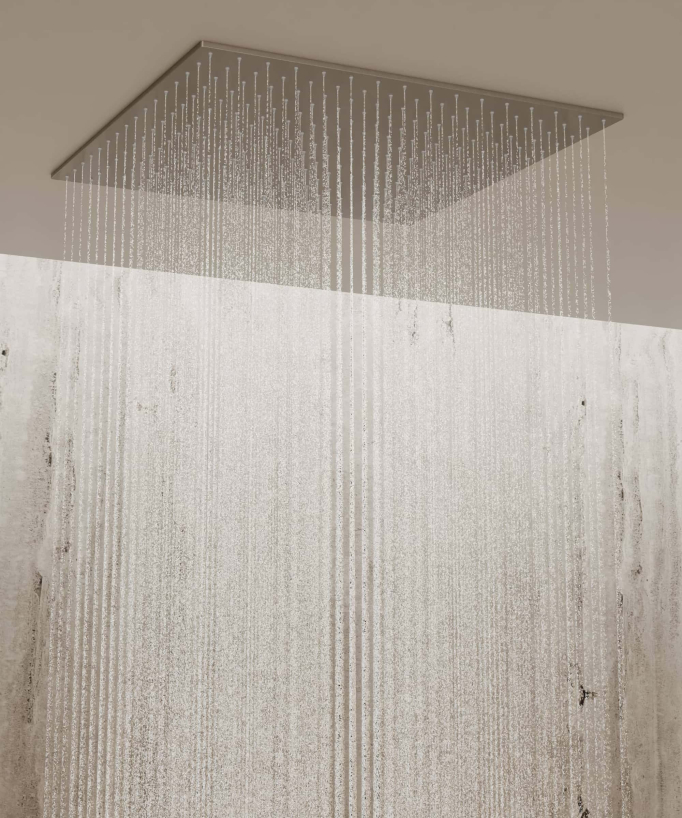 Ciel de douche thermostatique encastré au plafond 500 mm, 3 jets de corps Nickel brossé - Sirius