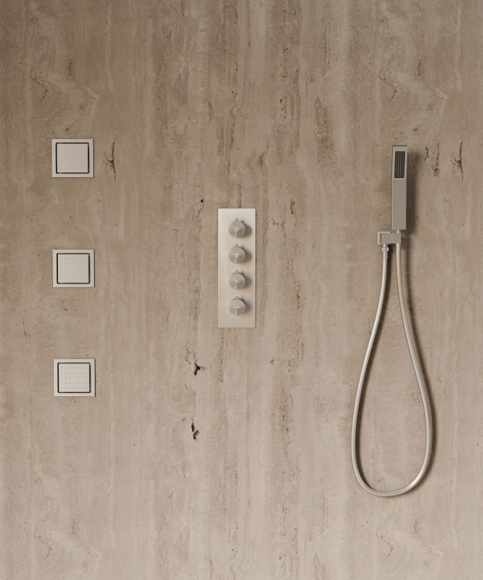 Ciel de douche thermostatique encastré au plafond 500 mm, 3 jets de corps Nickel brossé - Sirius