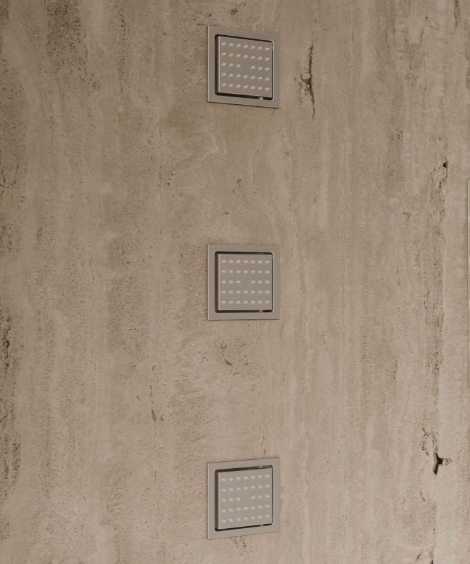 Ciel de douche thermostatique encastré au plafond 500 mm, 3 jets de corps Nickel brossé - Sirius