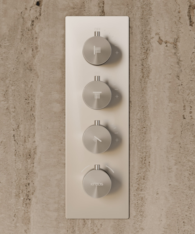 Ciel de douche thermostatique encastré au plafond 500 mm, 3 jets de corps Nickel brossé - Sirius