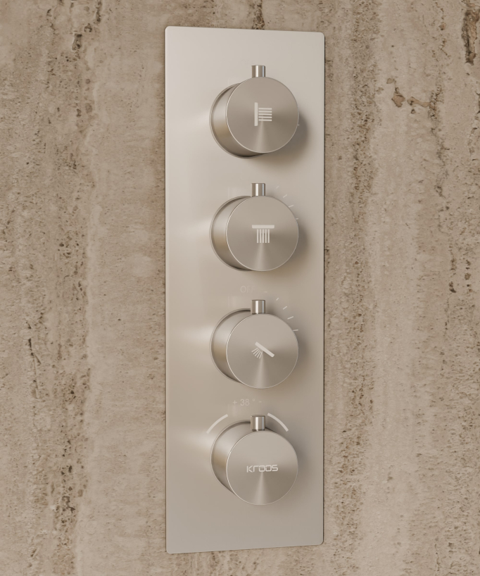 Ciel de douche thermostatique encastré au plafond 500 mm, 3 jets de corps Nickel brossé - Sirius