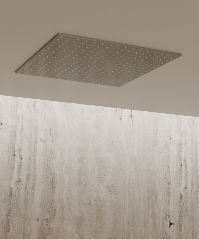 Ciel de douche thermostatique encastré au plafond 500 mm, 3 jets de corps Nickel brossé - Sirius