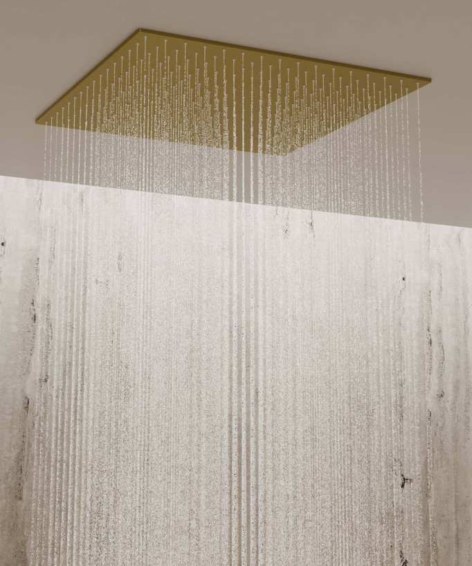 Ciel de douche thermostatique encastré au plafond 500 mm, 3 jets de corps Doré brossé - Sirius