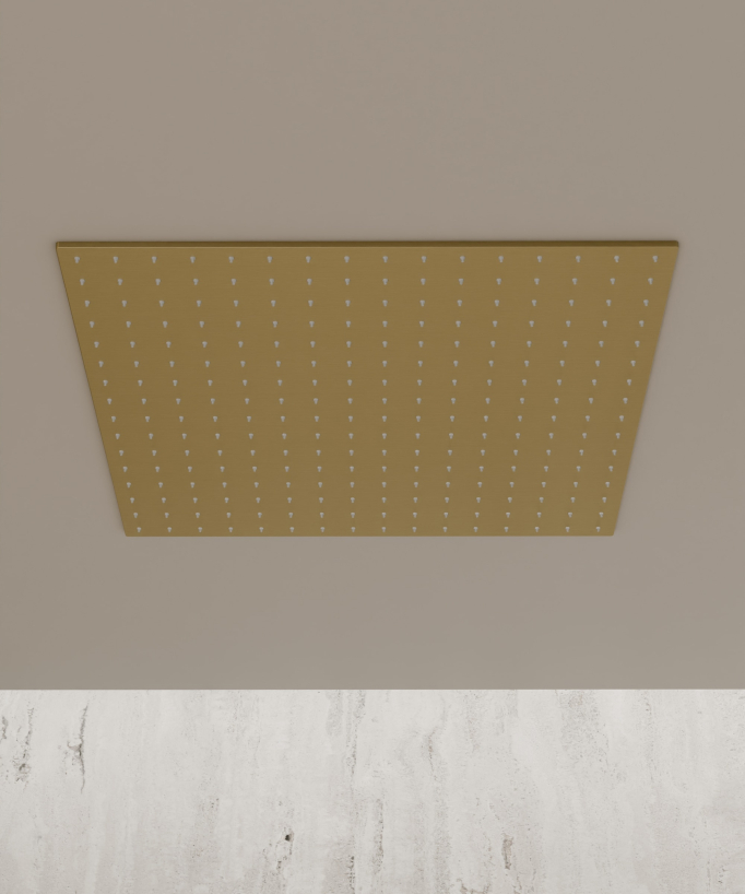 Ciel de douche thermostatique encastré au plafond 500 mm, 3 jets de corps Doré brossé - Sirius