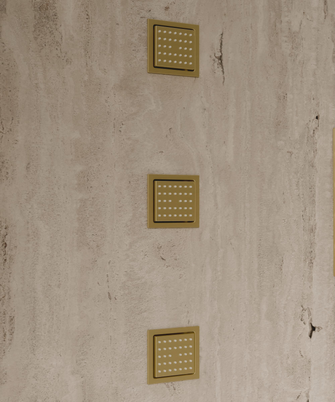 Ciel de douche thermostatique encastré au plafond 500 mm, 3 jets de corps Doré brossé - Sirius