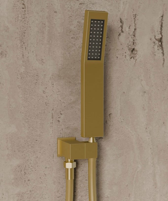 Ciel de douche thermostatique encastré au plafond 500 mm, 3 jets de corps Doré brossé - Sirius