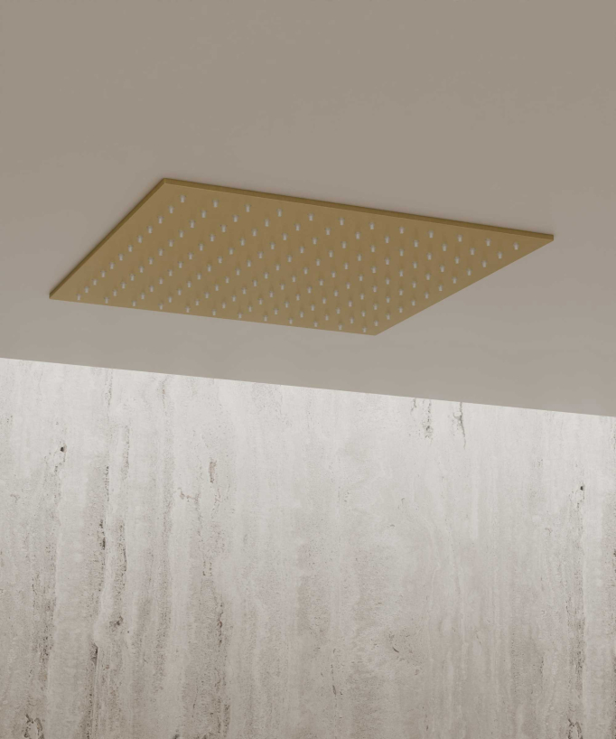 Ciel de douche thermostatique encastré au plafond 500 mm, 3 jets de corps Doré brossé - Sirius