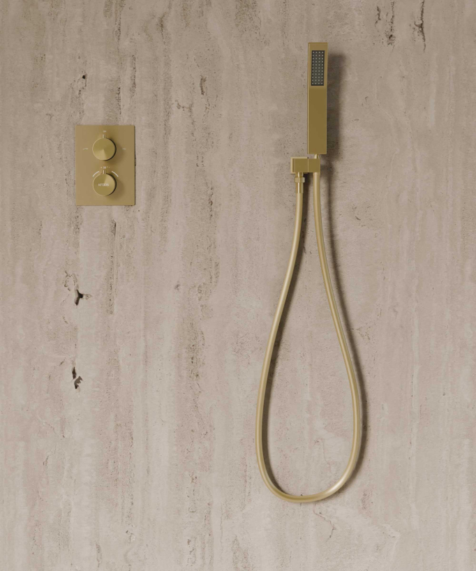 Système de douche thermostatique encastré au plafond - Doré brossé