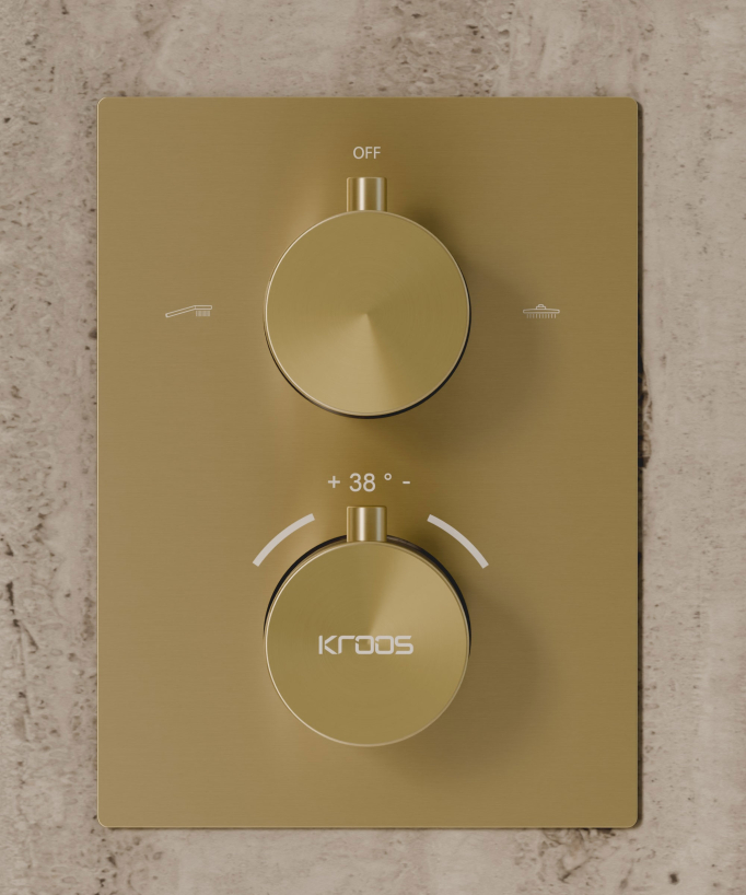 Système de douche thermostatique encastré au plafond - Doré brossé
