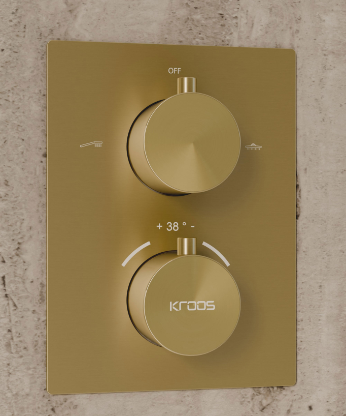 Système de douche thermostatique encastré au plafond - Doré brossé