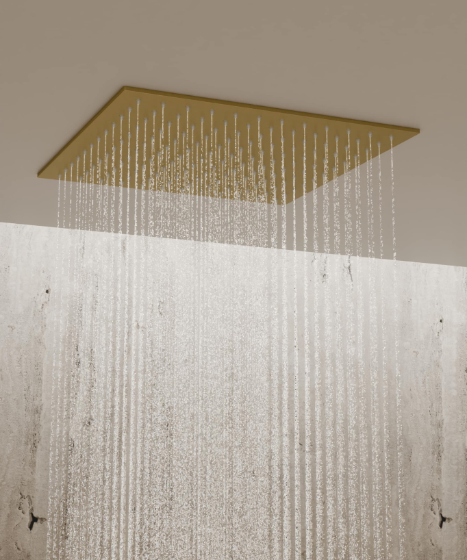 Système de douche thermostatique encastré au plafond - Doré brossé