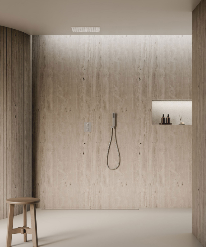 Système de douche thermostatique encastré au plafond - Chromé