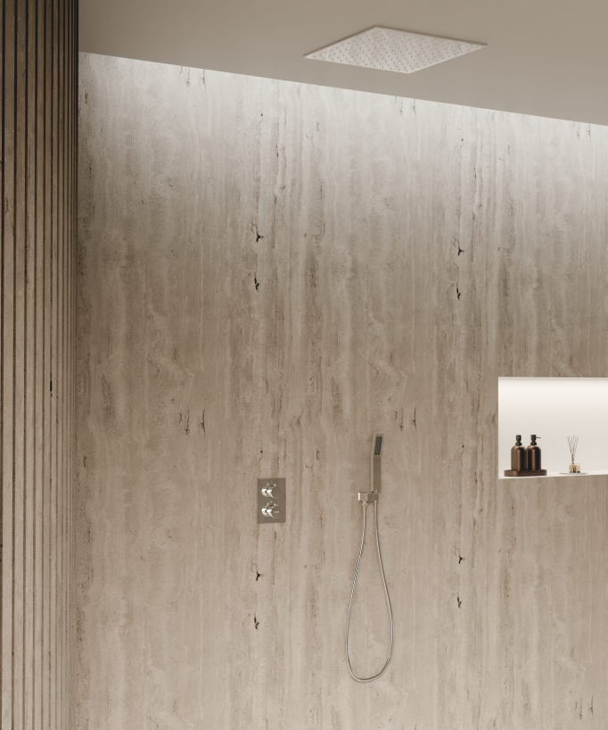 Système de douche thermostatique encastré au plafond - Chromé