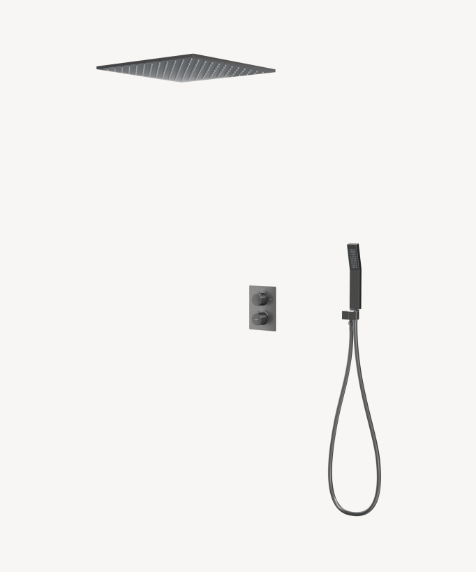 Système de douche thermostatique encastré au plafond - Gun métal