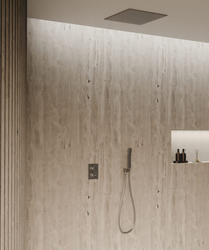 Système de douche thermostatique encastré au plafond - Gun métal