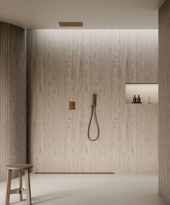 Système de douche thermostatique encastré au plafond - Or rose brossé