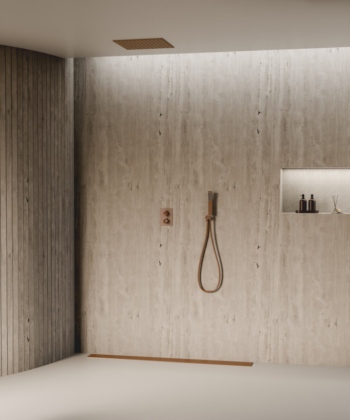 Système de douche thermostatique encastré au plafond - Or rose brossé