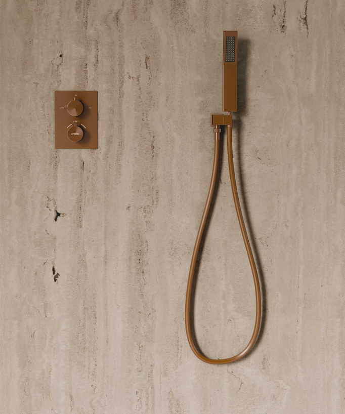 Système de douche thermostatique encastré au plafond - Or rose brossé