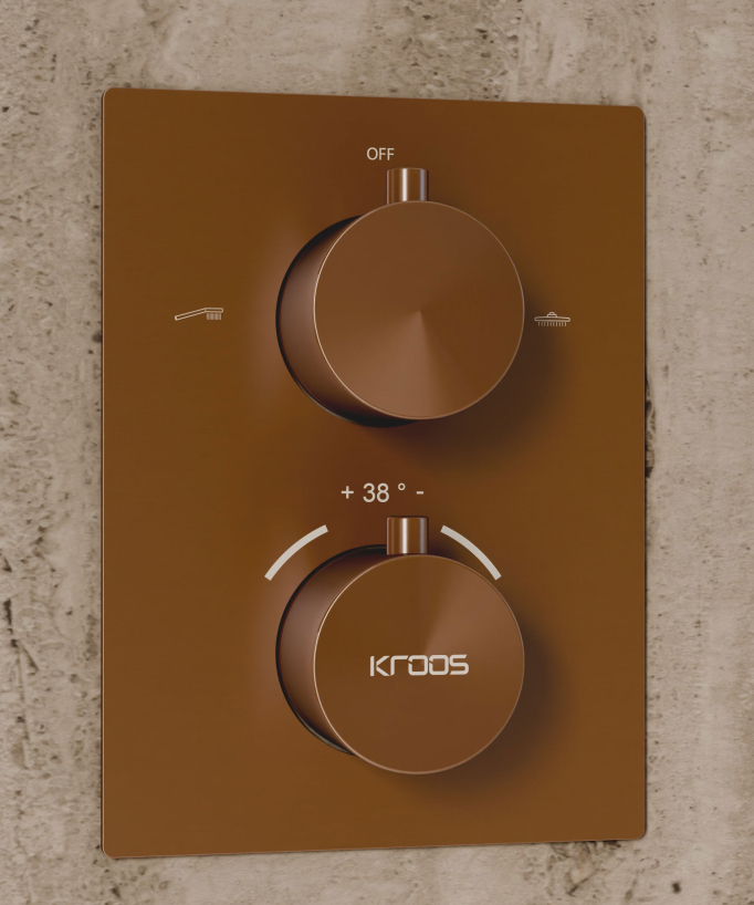 Système de douche thermostatique encastré au plafond - Or rose brossé