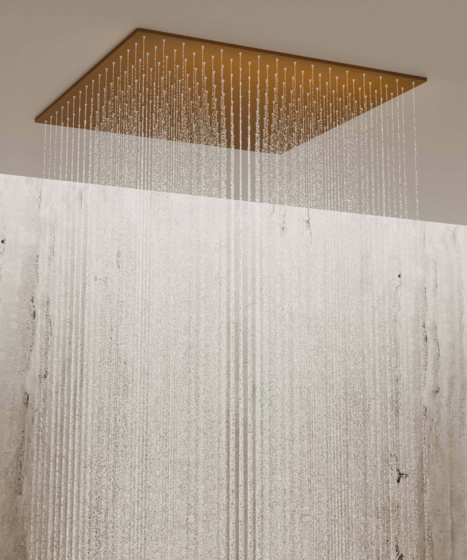 Ciel de douche thermostatique encastré au plafond 500 mm, 3 jets de corps Or rose brossé - Sirius