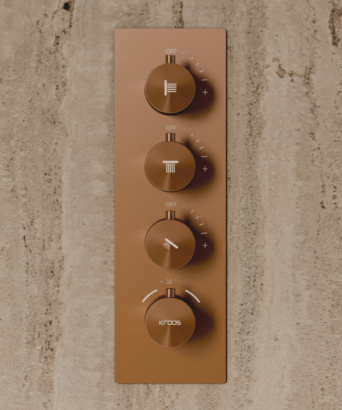 Ciel de douche thermostatique encastré au plafond 500 mm, 3 jets de corps Or rose brossé - Sirius