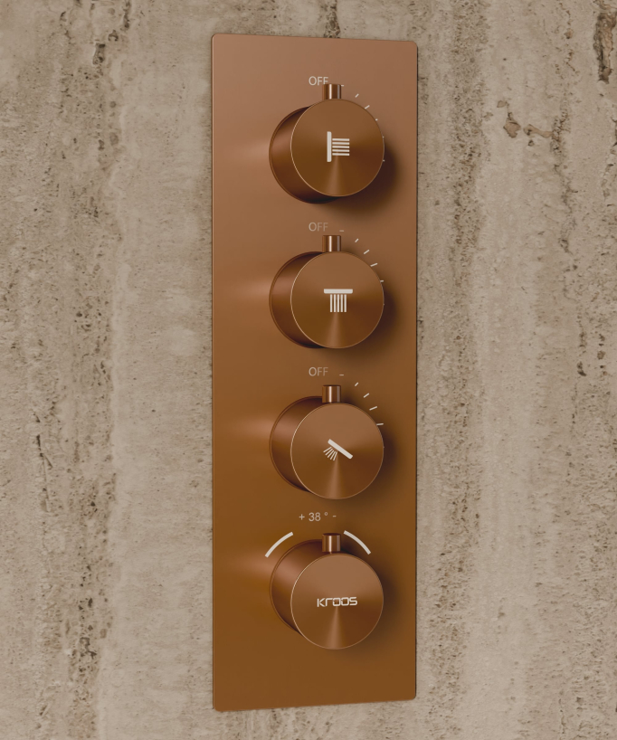 Ciel de douche thermostatique encastré au plafond 500 mm, 3 jets de corps Or rose brossé - Sirius