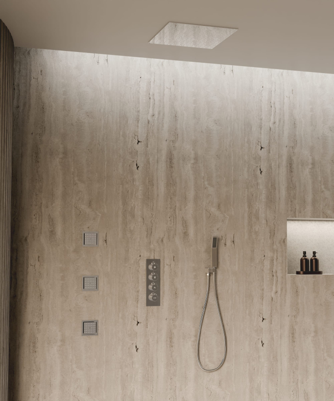 Ciel de douche thermostatique encastré au plafond 500 mm, 3 jets de corps Chromé - Sirius