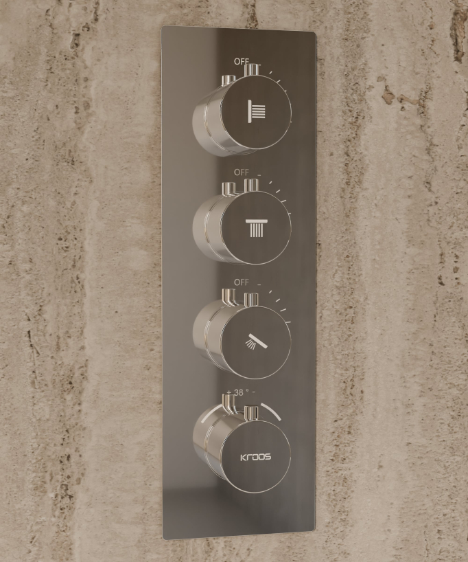 Ciel de douche thermostatique encastré au plafond 500 mm, 3 jets de corps Chromé - Sirius