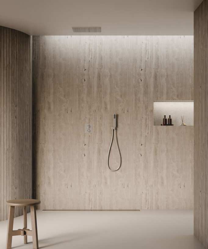 Système de douche thermostatique encastré au plafond - Nickel brossé