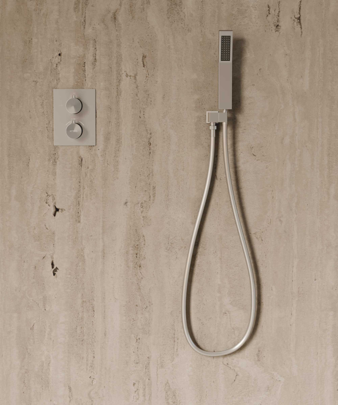 Système de douche thermostatique encastré au plafond - Nickel brossé