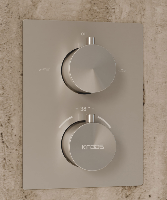 Système de douche thermostatique encastré au plafond - Nickel brossé