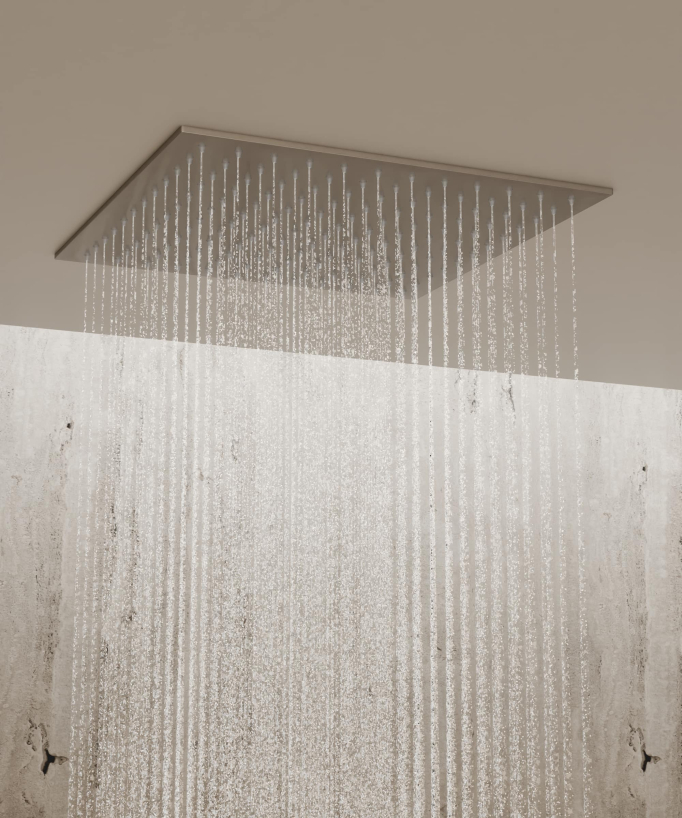 Système de douche thermostatique encastré au plafond - Nickel brossé