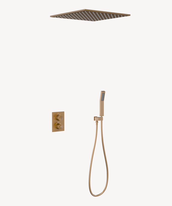 Système de douche thermostatique encastré au plafond Or rose - Sirius