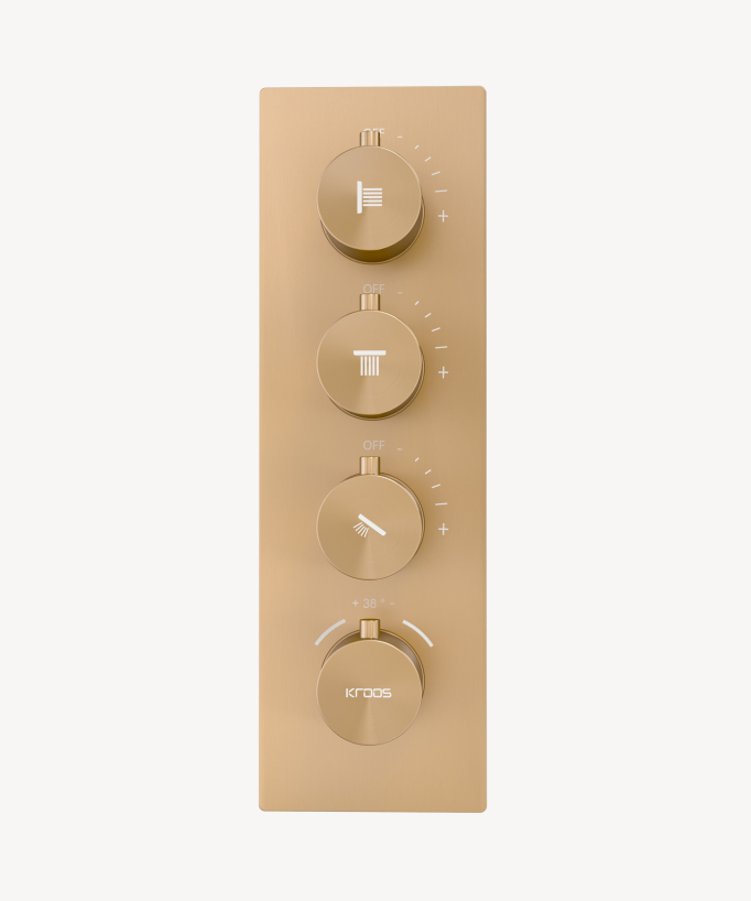 Ciel de douche thermostatique encastré au plafond 500 mm, 3 jets de corps Or rose - Sirius