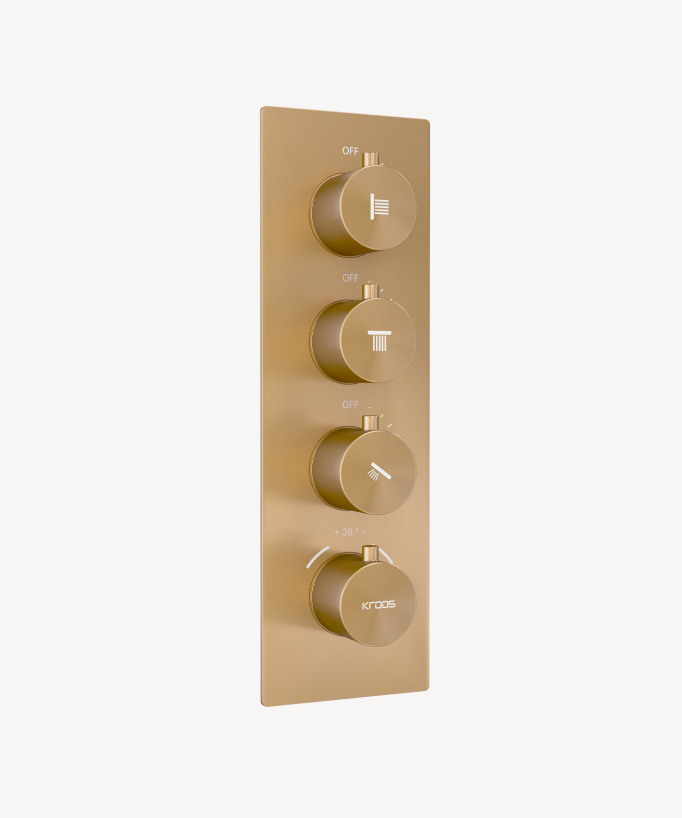 Ciel de douche thermostatique encastré au plafond 500 mm, 3 jets de corps Or rose - Sirius