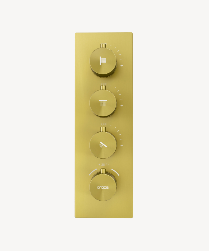 Ciel de douche thermostatique encastré au plafond 500 mm, 3 jets de corps Doré - Sirius