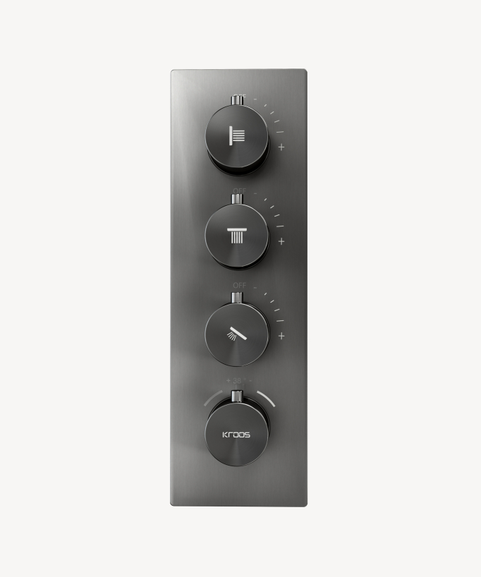 Ciel de douche thermostatique encastré au plafond 500 mm, 3 jets de corps Gun métal - Sirius
