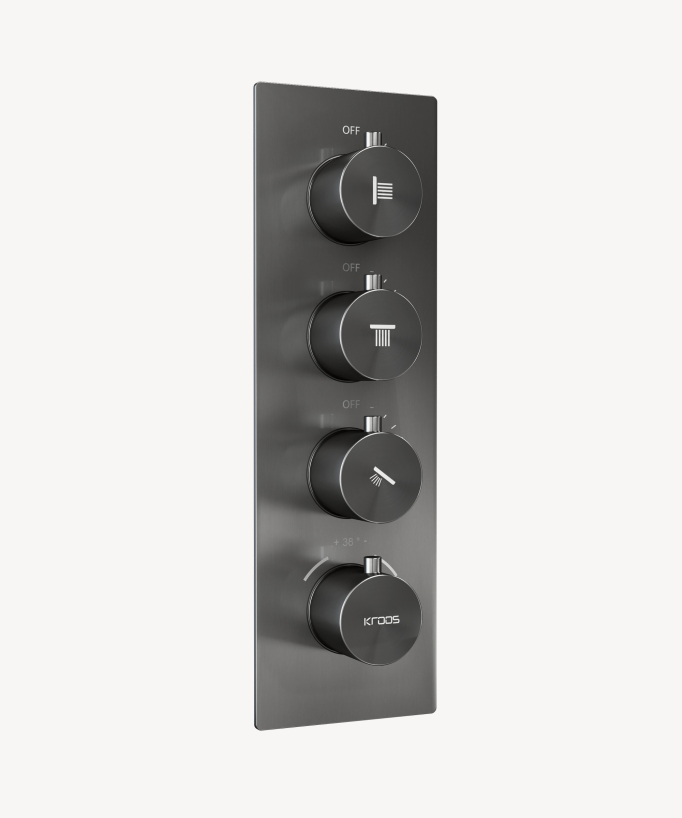 Ciel de douche thermostatique encastré au plafond 500 mm, 3 jets de corps Gun métal - Sirius