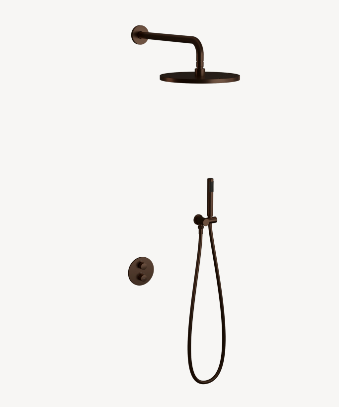 Colonne de douche encastrée thermostatique pommeau pluie anti calcaire Moka brossé - Corbeau