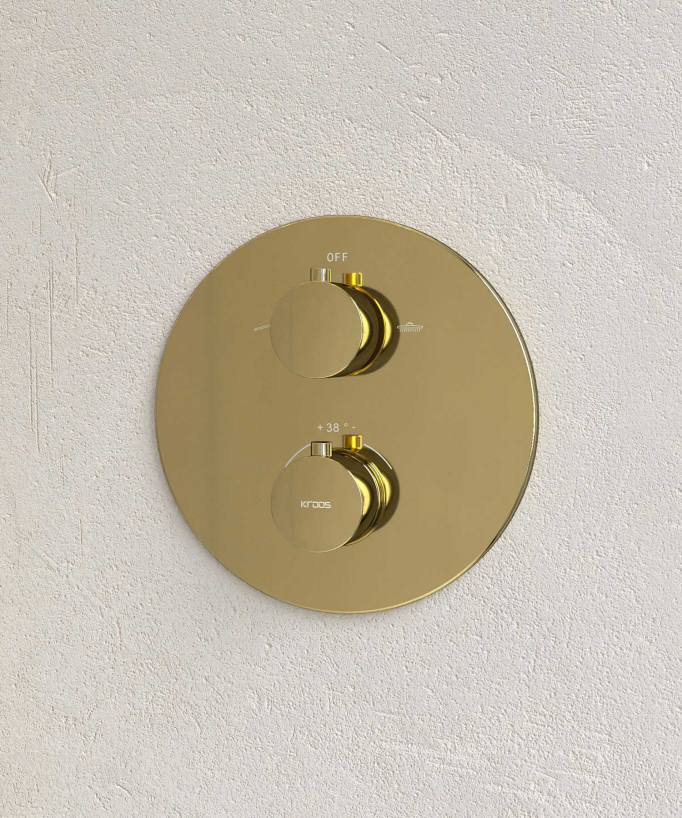 Colonne de douche encastrée thermostatique pommeau pluie anti calcaire Doré - Corbeau
